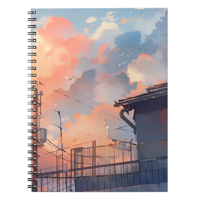 Anime Sunset - Aesthetic Cityscape - Golden Hour Anteckningsbok (Framsidan)