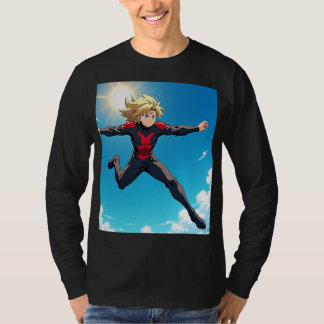 Anime-superhjälte flygande i himlen – Blont hår Ha T Shirt