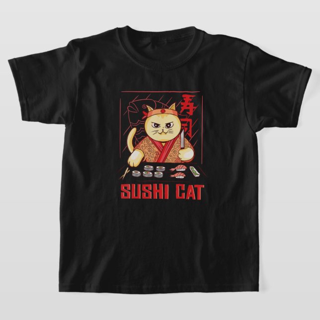 Anime Sushi Cat Japanese Sushi Chef Anime Graphic  T Shirt (Laydown)