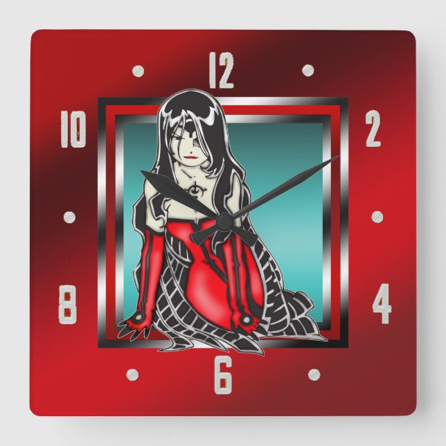Anime Tecknad Vampire Girl Wall Clock Fyrkantig Klocka (Framsida)