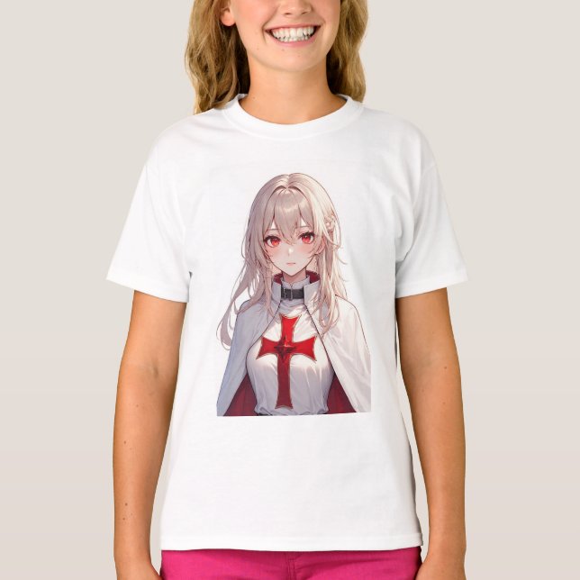 Anime Templar Knight Girl's Tee Shirt (Framsida)