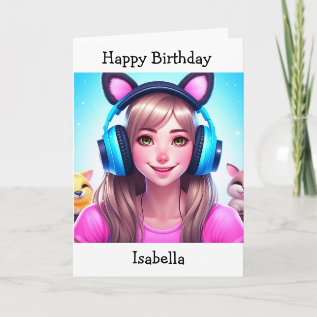 Anime Theter Girl's Birthday | Färgsida Kort (Framsida)