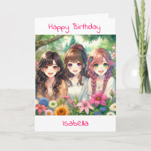 Anime Theter Girl's Birthday   Färgsida Kort