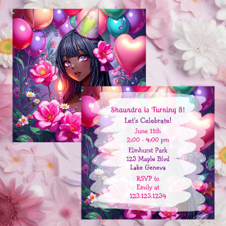 Anime ThLED Birthday Girl of Färg Personlig Inbjudningar