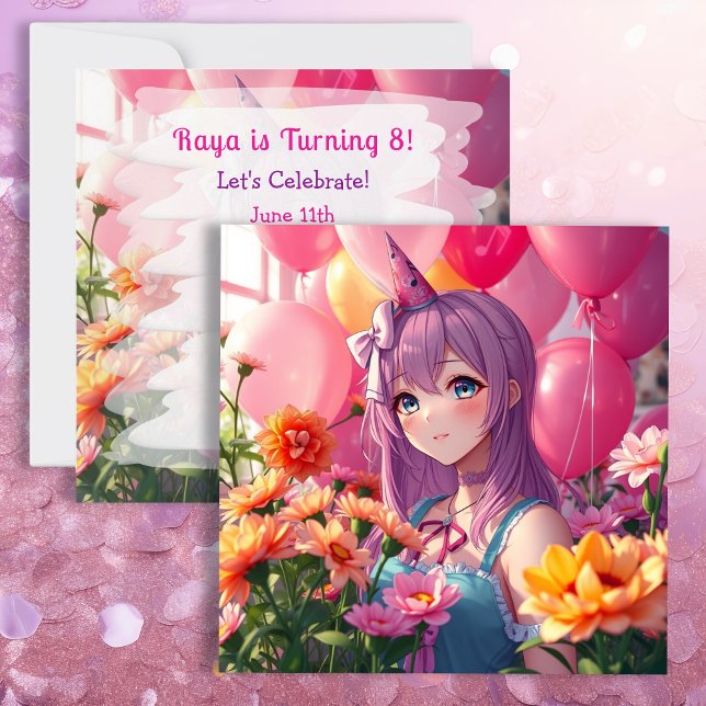 Anime ThLED Birthday Girl Personlig Inbjudningar (Skapare uppladdad)