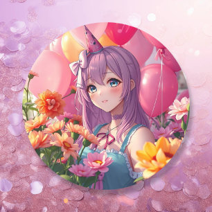 Anime ThLED Birthday Girl Runt Klistermärke