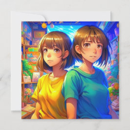 Anime ThLED Twin Girl's Födelsedagsfest Inbjudningar