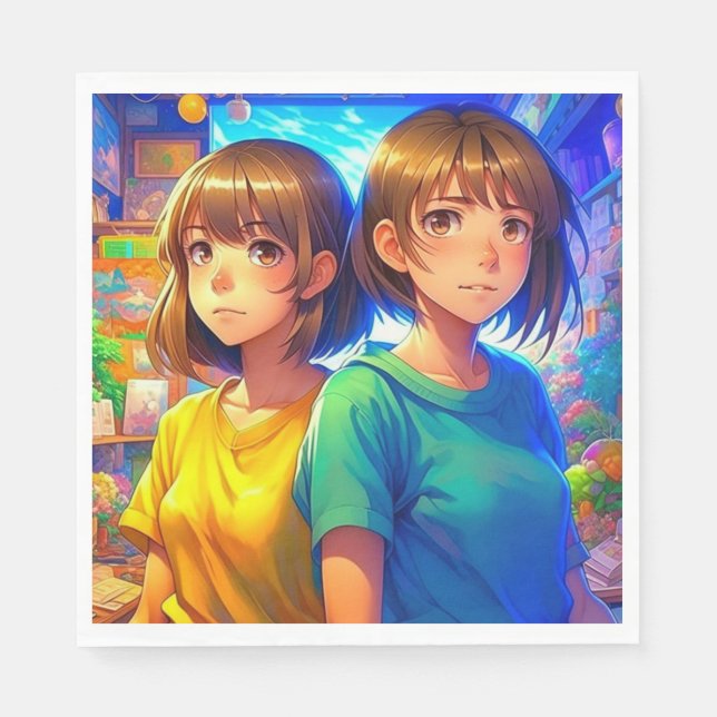 Anime ThLED Twin Girl's Födelsedagsfest Pappersservett (Framsidan)