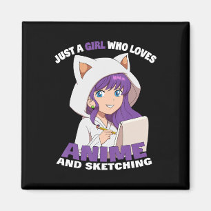Anime Tjej Bara En Tjej Som älskar Anime Och Skiss Magnet