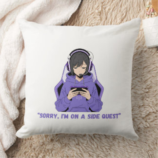 Anime Tjej Gamer Lila Spelande Konst Kudde