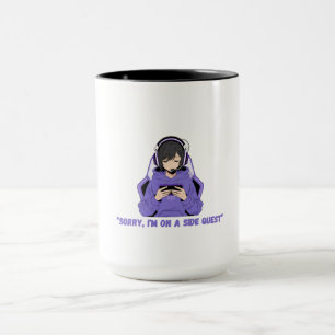 Anime Tjej Gamer Lila Spelande Konst Mugg
