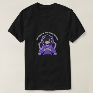 Anime Tjej Gamer Lila Spelande Konst T Shirt