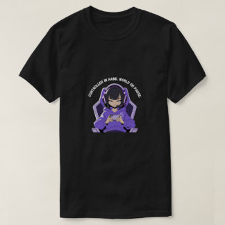 Anime Tjej Gamer Lila Spelande Konst T Shirt