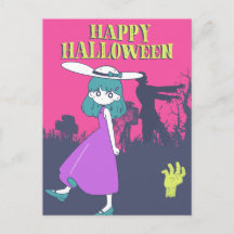 Anime tjej i Zombie Apokalyps Glad Halloween 