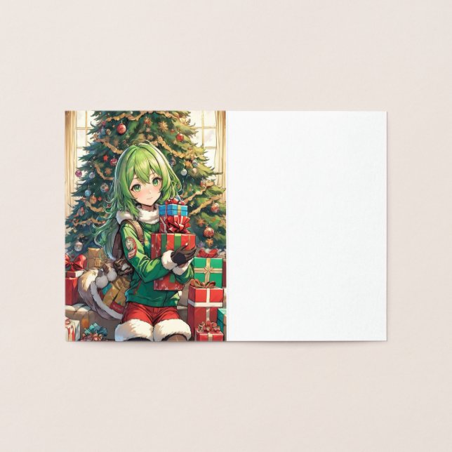 Anime tjej jul folierat kort (Insida)