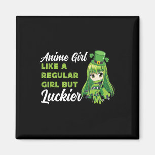 Anime Tjej Som En Vanlig Tjej Men Lucky St Patr Magnet