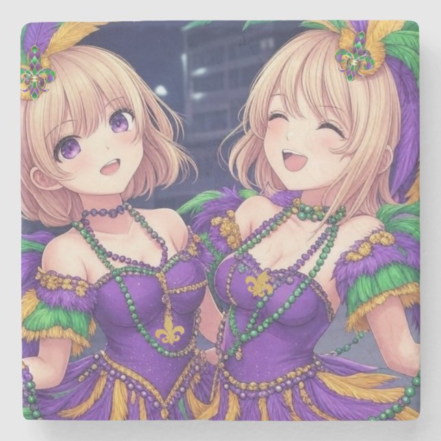 Anime tjejer Mardi Gras  Stenunderlägg (Framsidan)