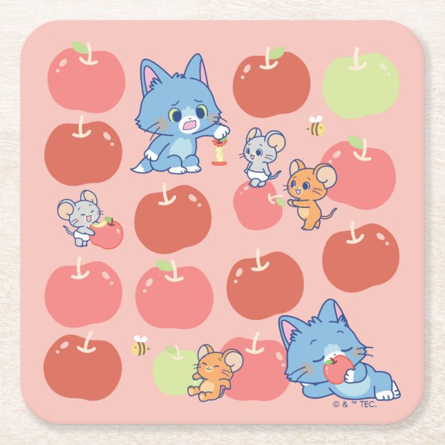 Anime Tom, Jerry och Tuffy Apple Mönster Underlägg Papper Kvadrat (Framsidan)