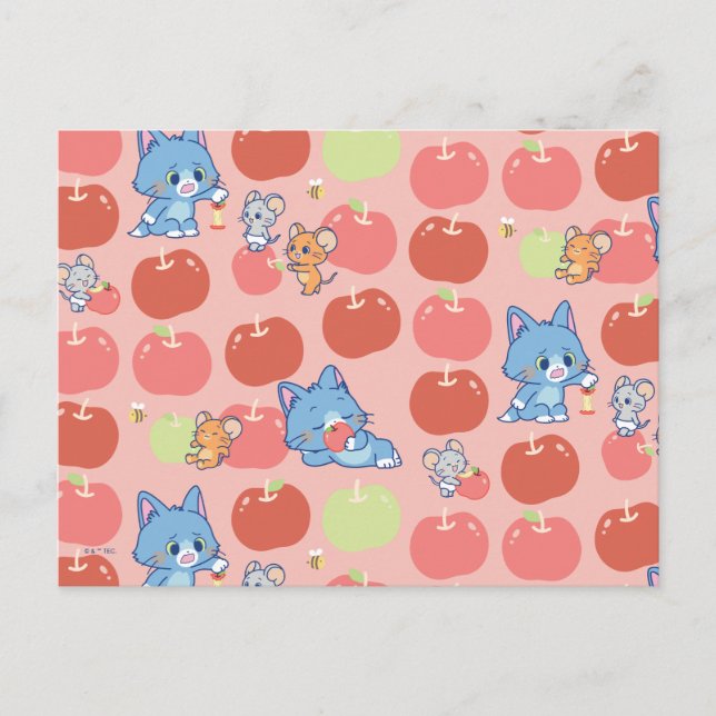 Anime Tom, Jerry och Tuffy Apple Mönster Vykort (Framsida)