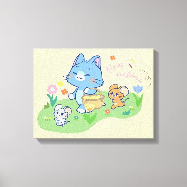 Anime Tom, Jerry och Tuffy Picnic Canvastryck (Framsida)