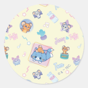Anime Tom, Jerry och Tuffy Playtime Mönster Runt Klistermärke