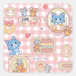 Anime Tom och Jerry Bakery Mönster Fyrkantigt Klistermärke