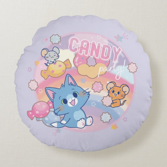 Anime Tom och Jerry Candy Party Rund Kudde (Framsidan)
