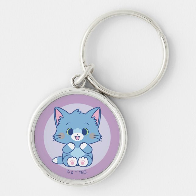 Anime Tom och Jerry - Tom Rund Silverfärgad Nyckelring (Framsidan)