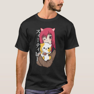 Anime Tonåring Girl - Cat Lover - Japansk kulturko T Shirt