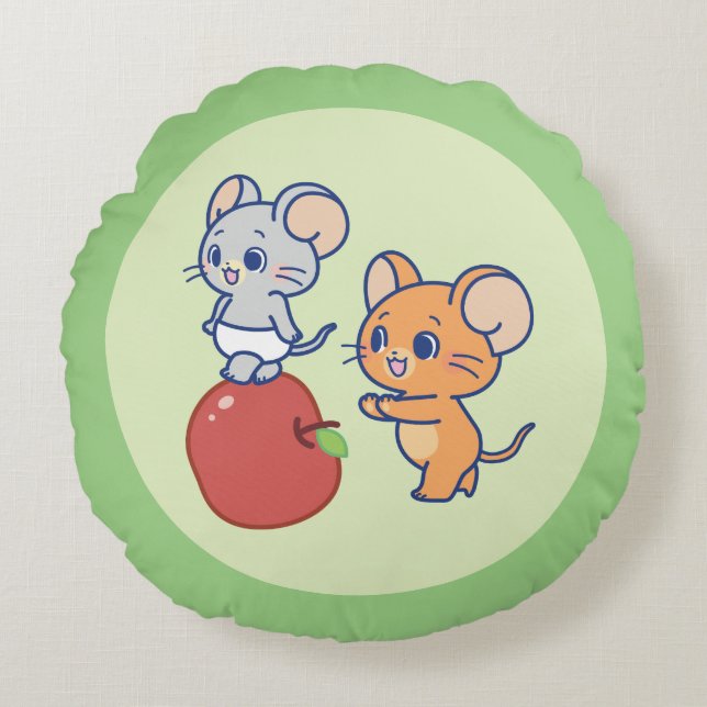 Anime Tuffy och Jerry Apple Rolling Rund Kudde (Framsidan)