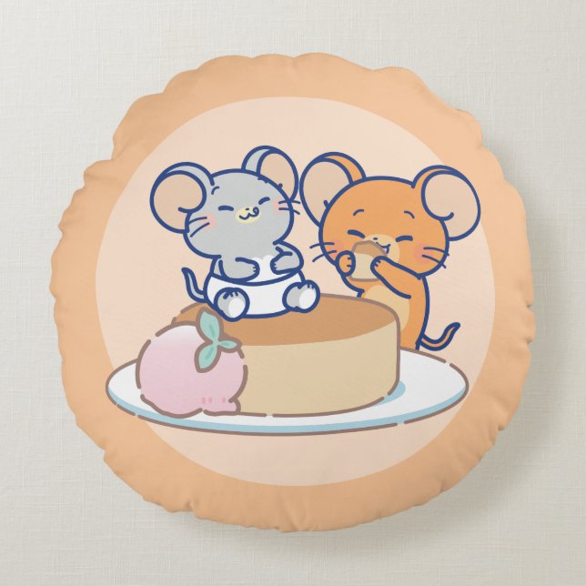 Anime Tuffy och Jerry Cheesecake Rund Kudde (Framsidan)