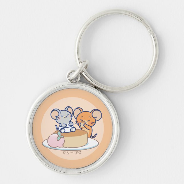 Anime Tuffy och Jerry Cheesecake Rund Silverfärgad Nyckelring (Framsidan)