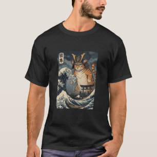 Anime Ukiyo-e Japansk Vintage Warrior Samuraj Katt T Shirt