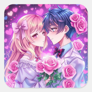 Anime Valentine Day Boy and Girl Romantic Large Fyrkantigt Klistermärke