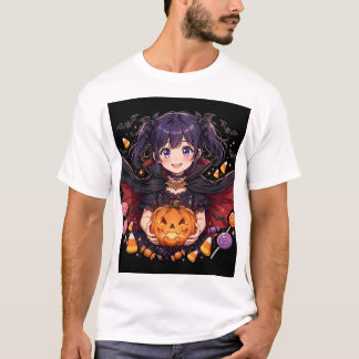 Anime-vampyrflicka gotisk Halloween-konst T Shirt