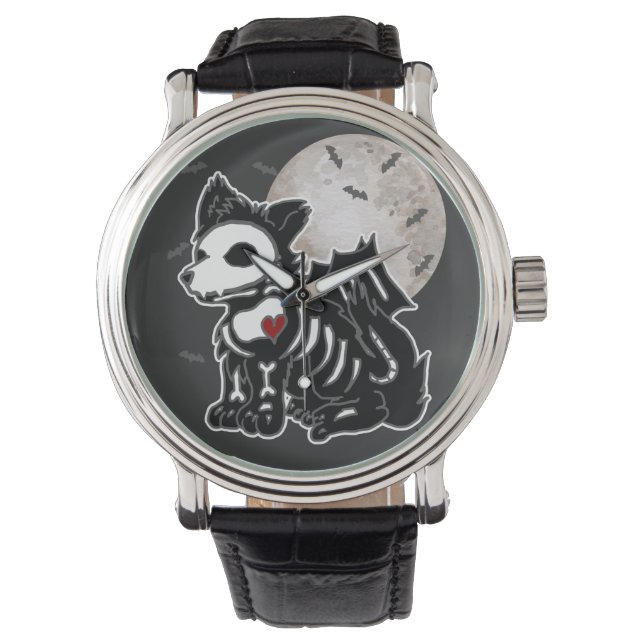 Anime Varg Emo Goth Edgy Skeleton Halloween Hund Armbandsur (Framsida)