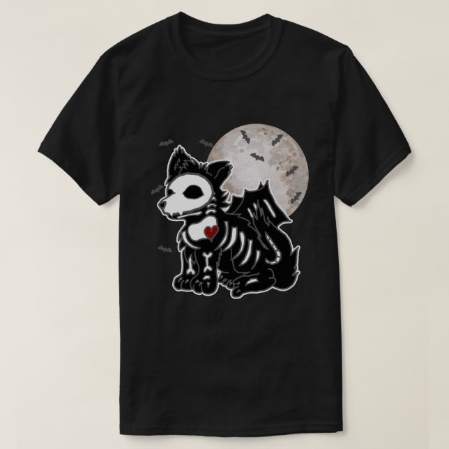 Anime Varg Emo Goth Edgy Skeleton Halloween Hund T Shirt (Design framsida)