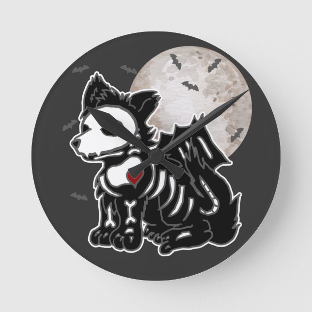 Anime Varg Emo Goth Edgy Skeleton Halloween Hund W Rund Klocka (Framsida)