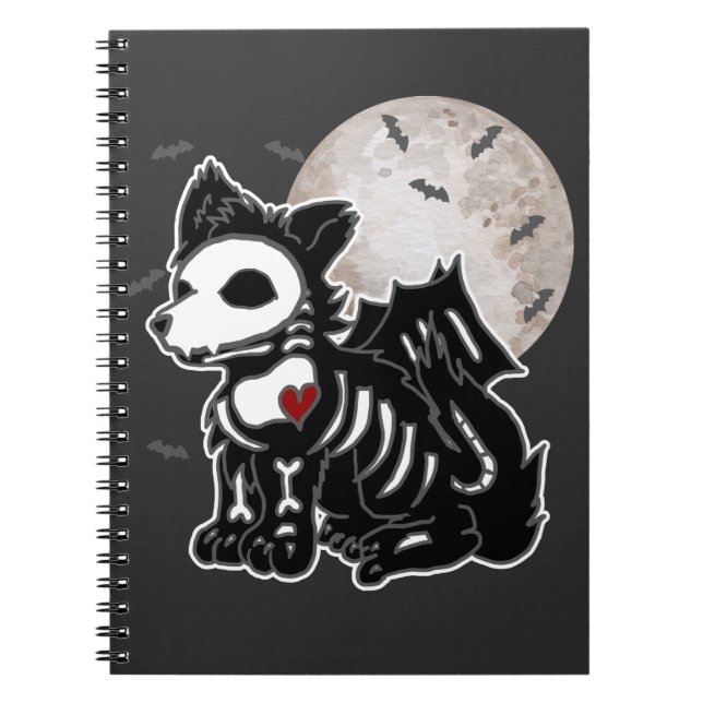 Anime varg Emo Goth Edgy Skelett Halloween Hund Anteckningsbok (Framsidan)