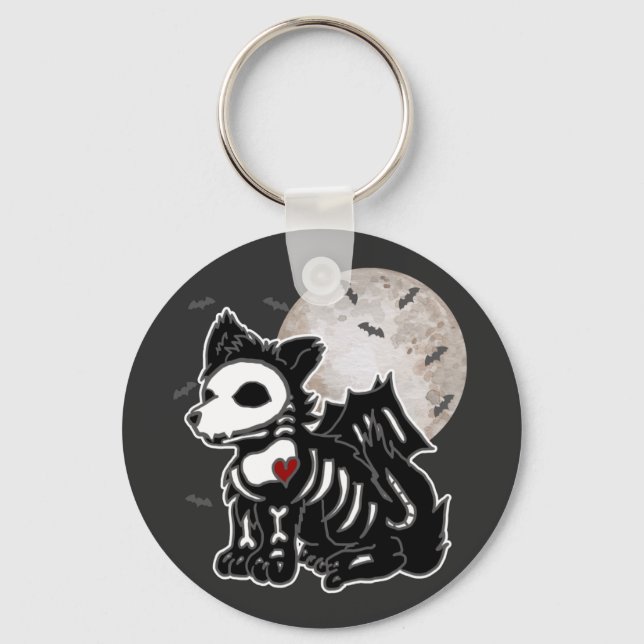 Anime Varg Emo Goth Edgy Skelett Halloween Hund Ma Nyckelring (Framsida)
