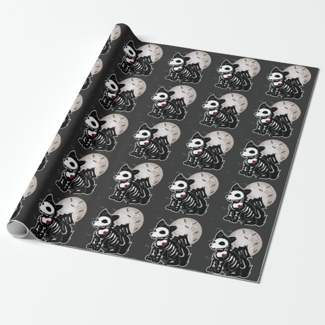 Anime varg Emo Goth Edgy Skelett Halloween Hund Presentpapper (Utrullad)