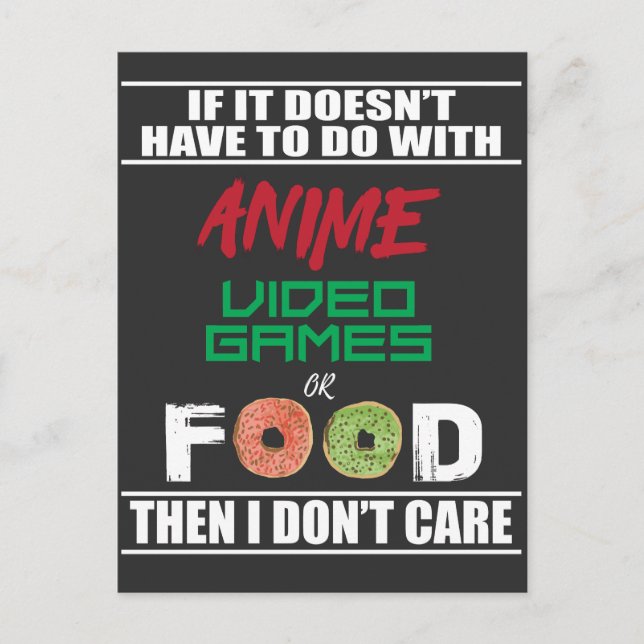 Anime Video Games eller Food Funny Anime Vykort (Framsida)
