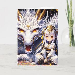 Anime Warrior och Dragon Girl's Birthday Kort