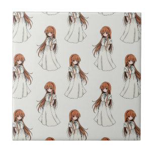 Anime Weeb Girl Manga Mönster Design Kakelplatta
