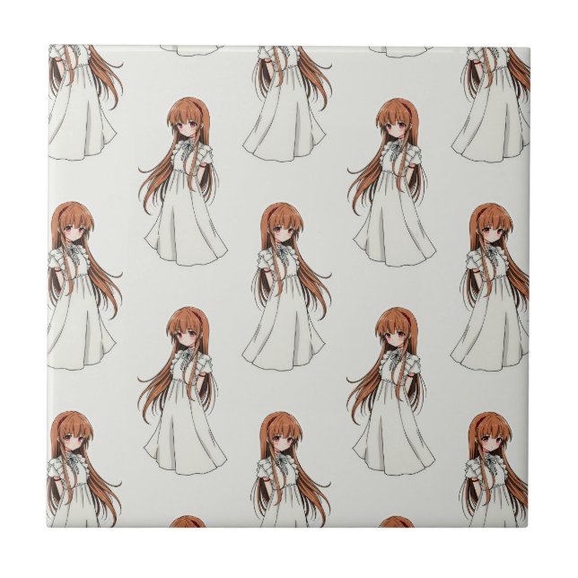 Anime Weeb Girl Manga Mönster Design Kakelplatta (Framsidan)