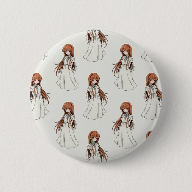 Anime Weeb Girl Manga Mönster Design Knapp (Framsida)
