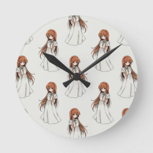 Anime Weeb Girl Manga Mönster Design Rund Klocka
