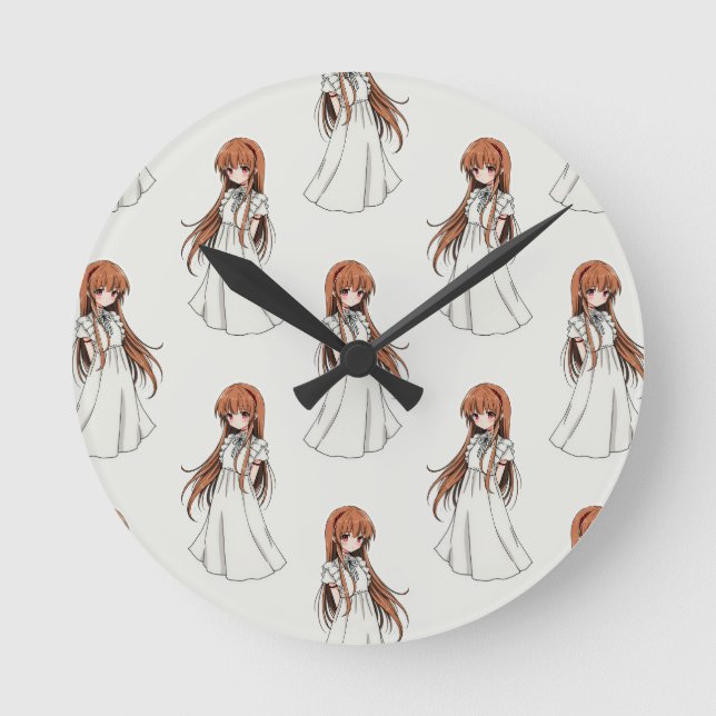 Anime Weeb Girl Manga Mönster Design Rund Klocka (Framsida)