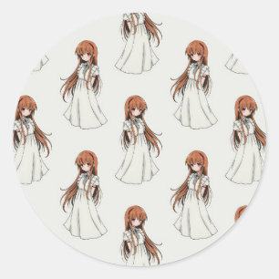 Anime Weeb Girl Manga Mönster Design Runt Klistermärke