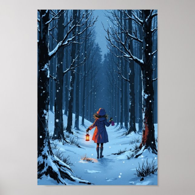 Anime Winter Lantern Snow Wall Art Poster (Framsidan)